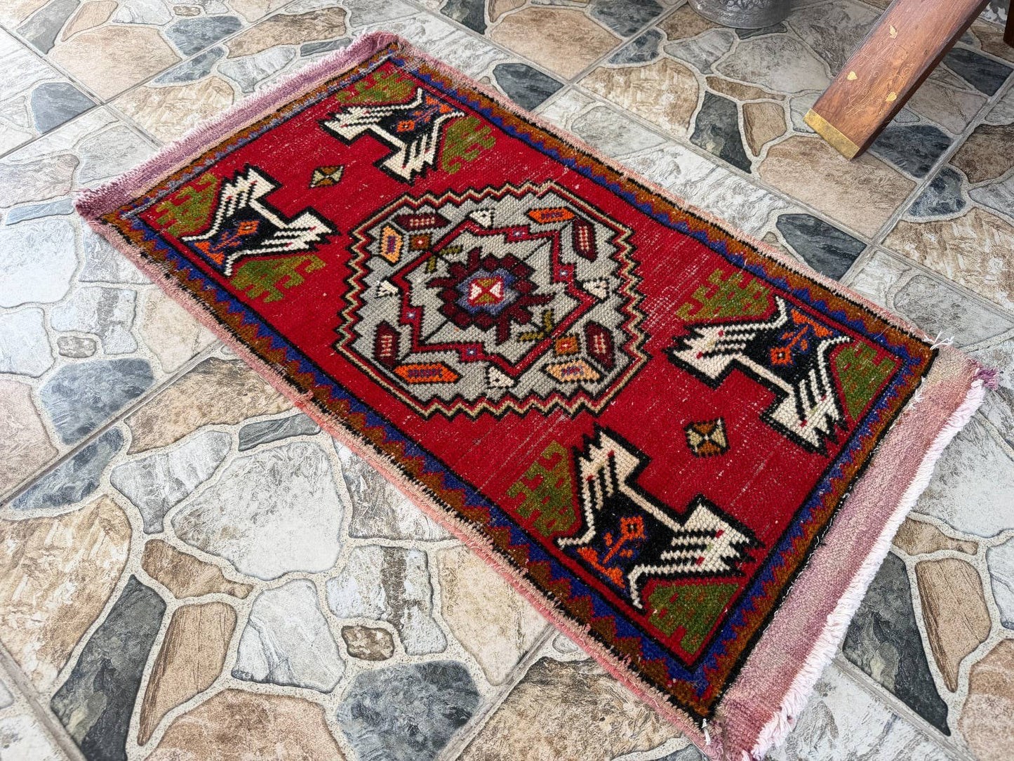 Hand-Knotted Rug - Vintage Wool Tribal Red 1.6x3