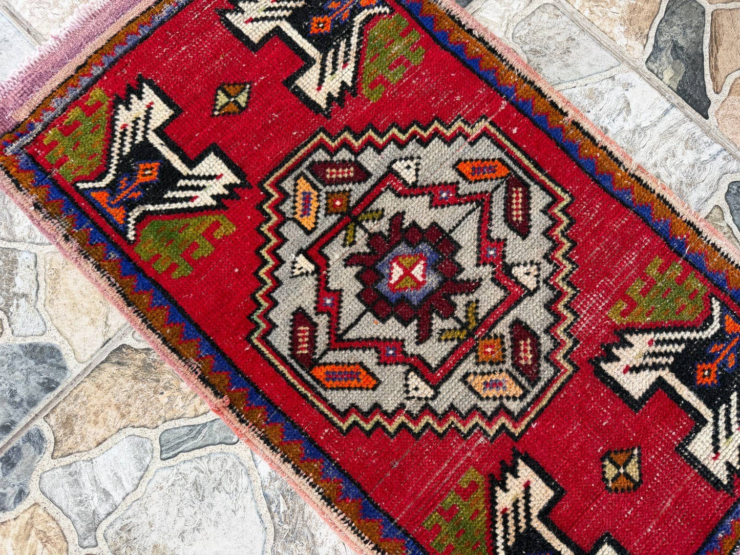 Hand-Knotted Rug - Vintage Wool Tribal Red 1.6x3