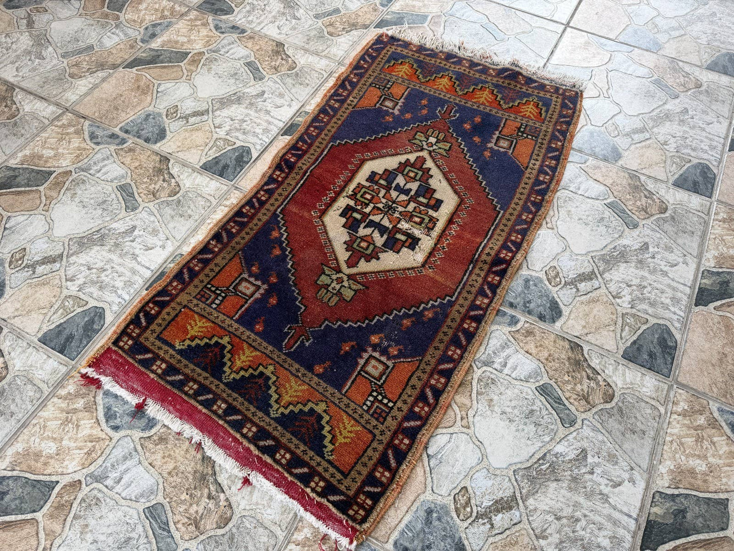 Vintage Turkish Wool Rug - Anatolian Tribal Small
