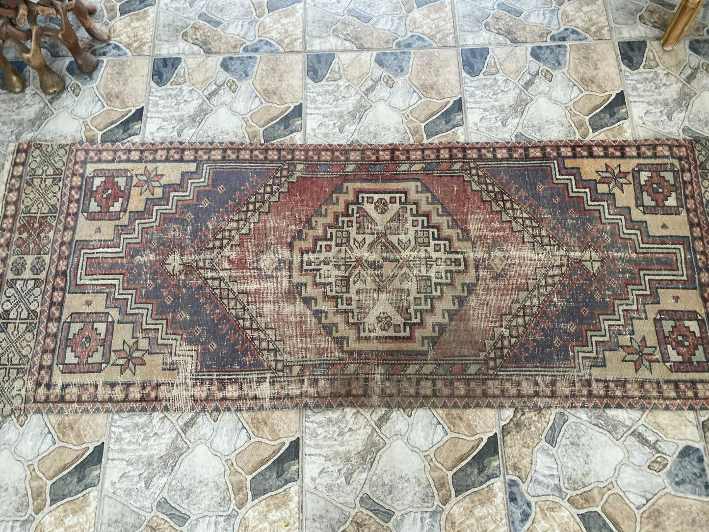 Vintage Antique Anatolian Farmhouse Geometric Tribal Rug 2x6